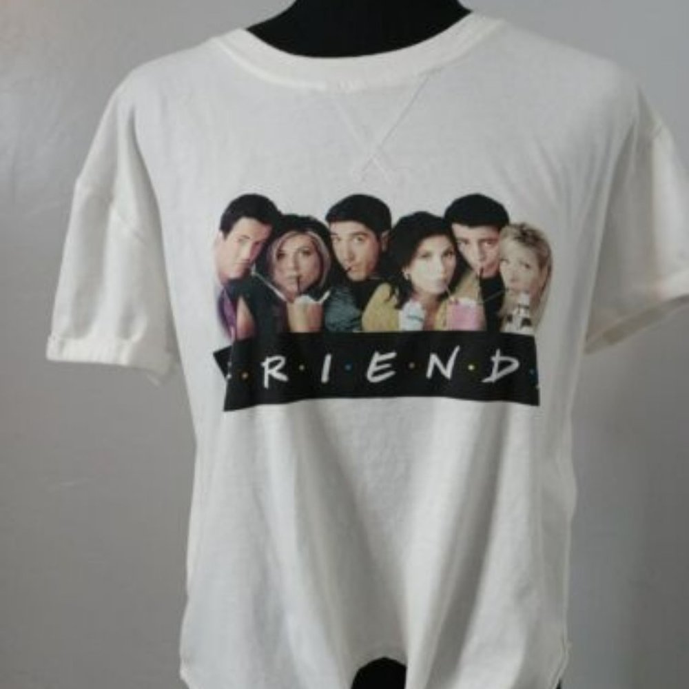 FRIENDS TV Series Crop Top T Shirt Tie Front White Women's Shirt Size Large